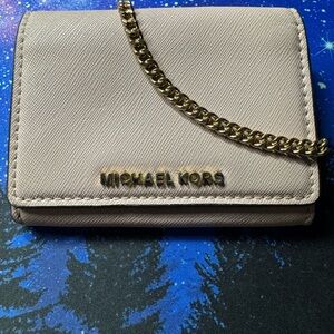 Michael Kors Cream Wallet with Gold Chain